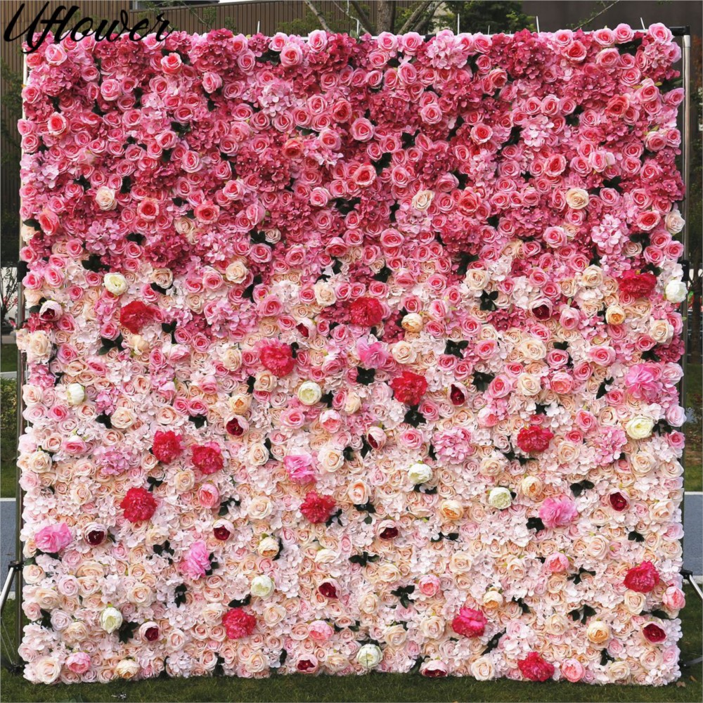 Wedding Backdrop Curtain - Uflower 5D グラデーションローズ 人工花ウォール ウェディング背景幕 吊り下げカーテン