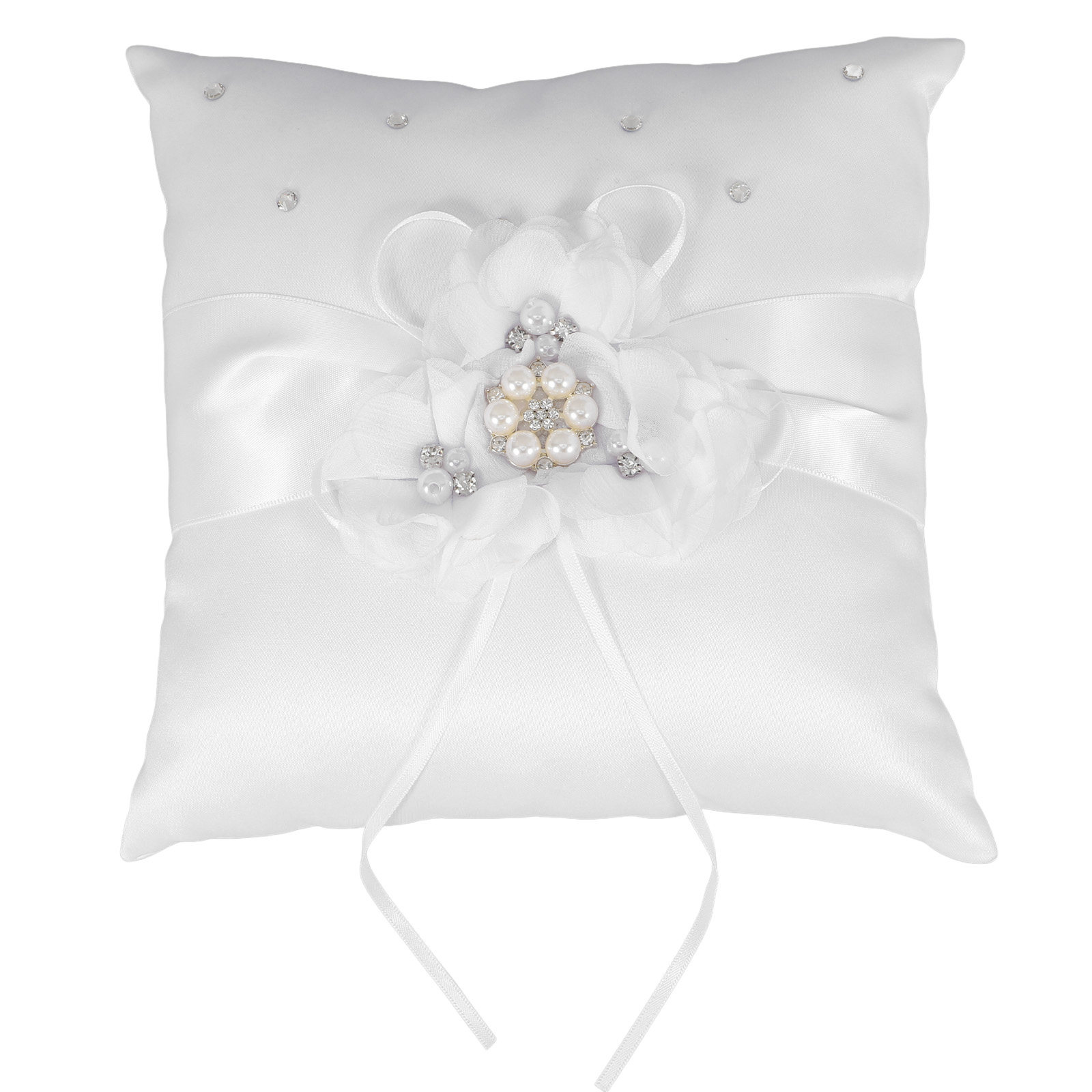 Ring Bearer Pillow - 上品な20x20cmのウェディングリングピロー。真珠と花のリボンで装飾された、軽量で持ち運びやすいリングピロー。ウェディング用クッション。