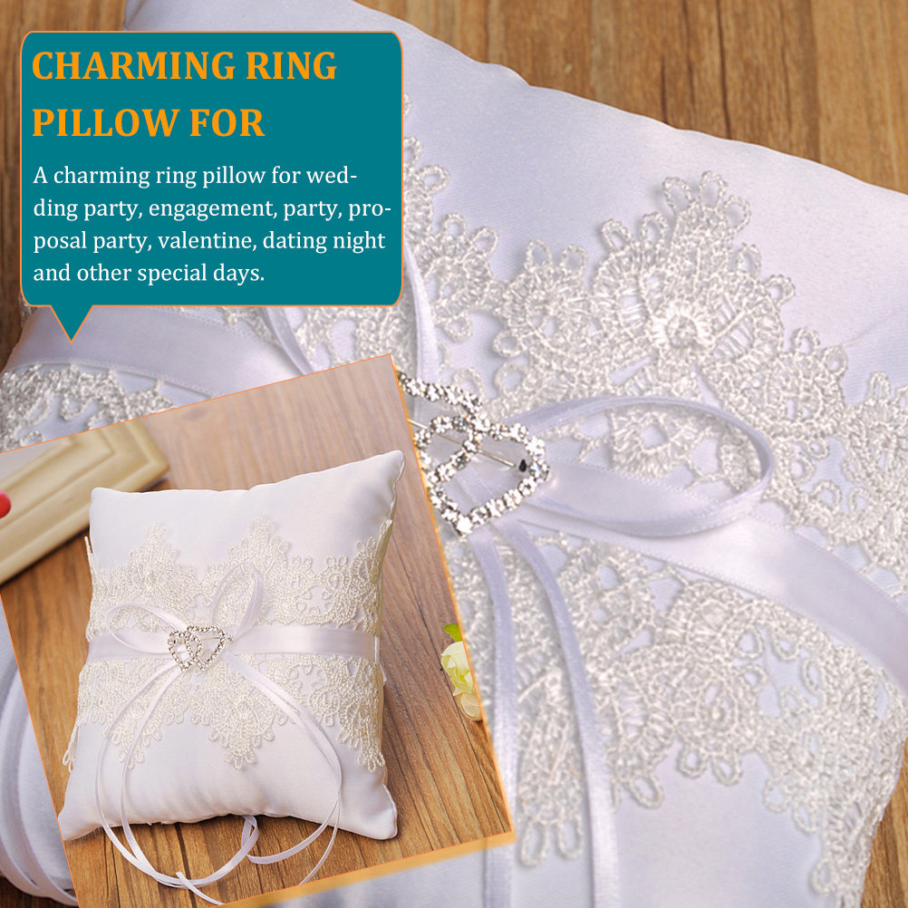 Ring Bearer Pillow - 上品なウェディングリングピロー。レースとリボンで装飾された、結婚式、婚約、プロポーズ、パーティー用のリングピロー。