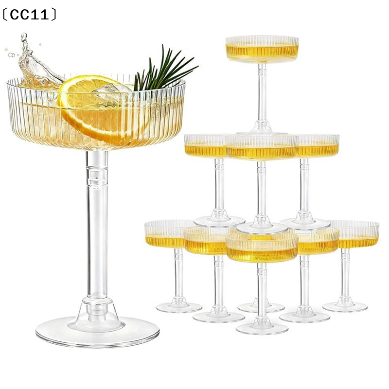 Champagne Tower Set - 10個入り プラスチック製マティーニグラス デザートカップ クリアトースティングフルート 結婚式のお祝い ホームバー用