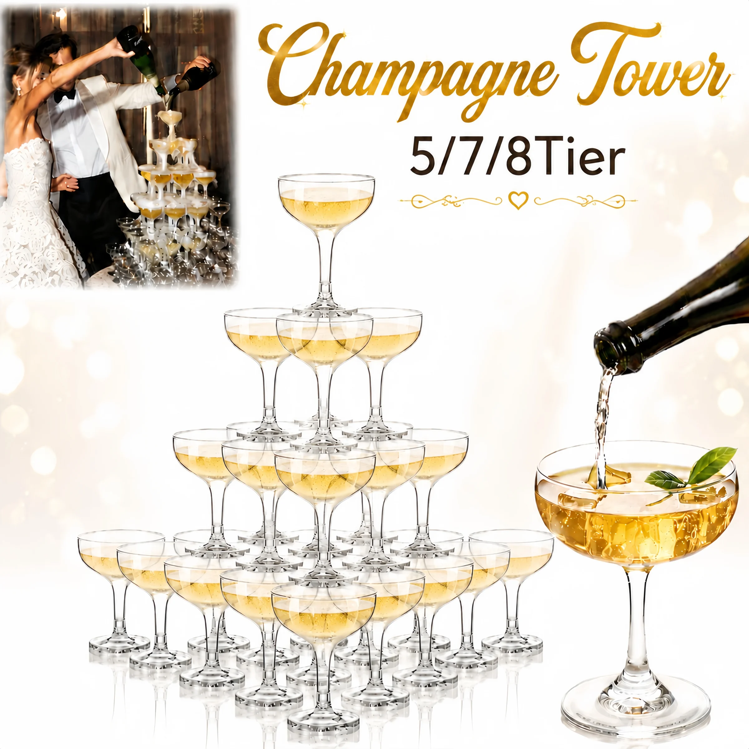 透明プラスチック製シャンパングラススタンド。5段、7段、8段 - Champagne Tower Set のレビューと価格