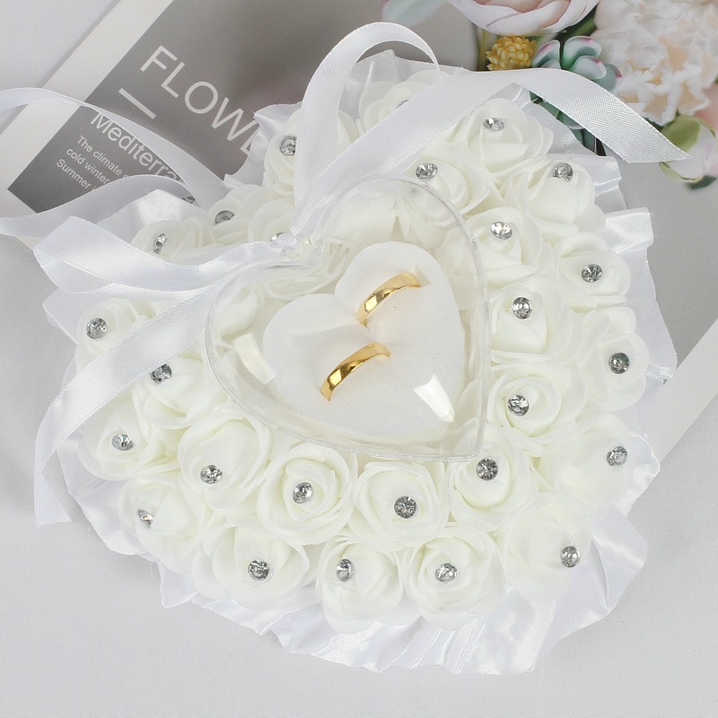 ロマンチックなウェディングリングピロー、アイボリーのサテン生 - Ring Bearer Pillow のレビューと価格