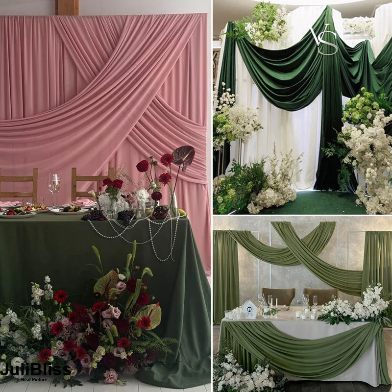 オリーブ、アボカド、グリーンの編み生地。結婚式の装飾、カーテ - Wedding Backdrop Curtain のレビューと価格
