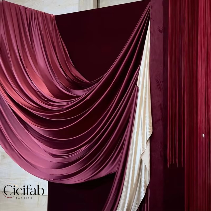 赤いコーヒー色の真珠光沢のあるシャンパン生地。DIYウェディ - Wedding Backdrop Curtain のレビューと価格