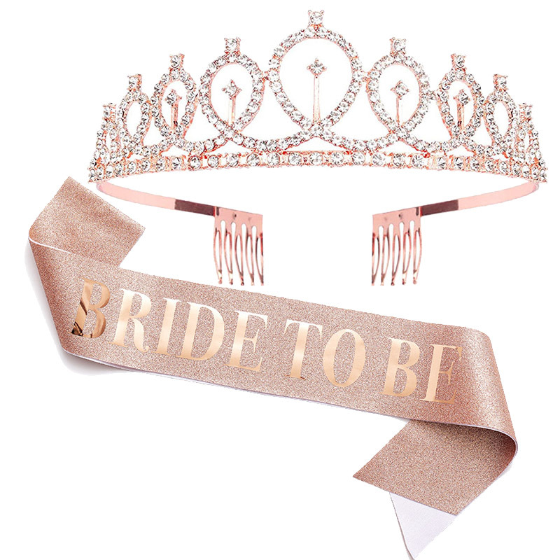 1セットローズゴールド花嫁はサテンサッシュクラウンウェディン - Bride Tribe Sash のレビューと価格