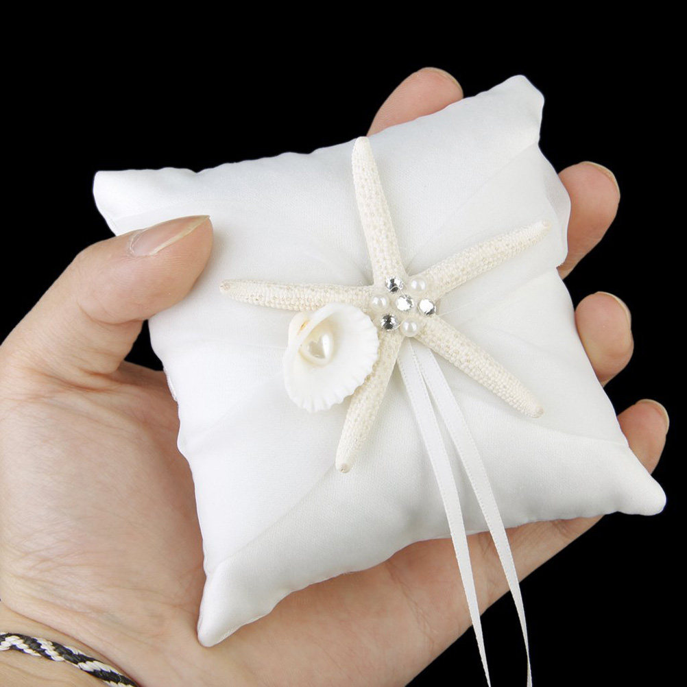ウェディングリングベアラー用ピロー、ビーチ用、10x10cm - Ring Bearer Pillow のレビューと価格